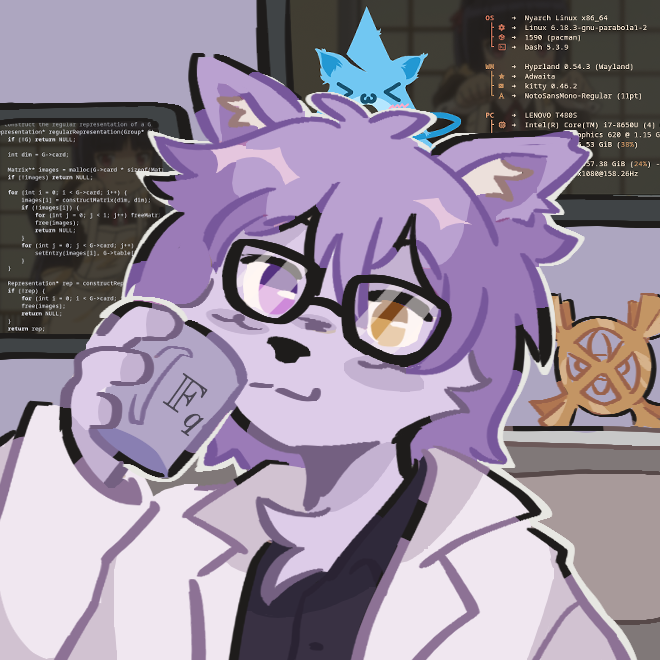 Algebraity’s illustrated purple cat character, wearing glasses and holding a mathematics mug.